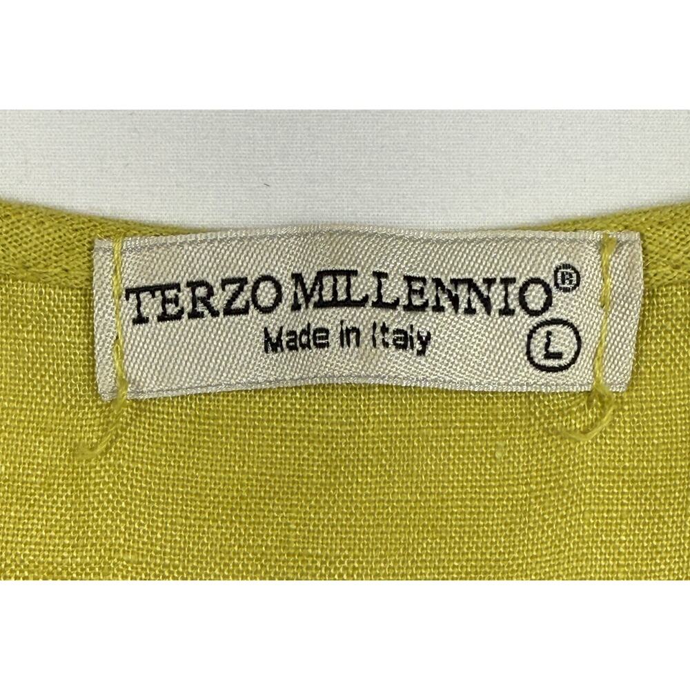 Terzo Millennio Italian Linen Top Green Yellow Tunic Size Large - Picture 2 of 9